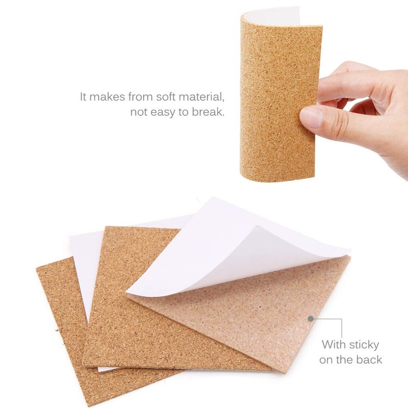 Apol 40 Pcs Square Self-Adhesive Cork Sheets,4"x 4" Cork Mats Backing Sheets Mini Wall Cork Tiles for Heat Resistant Coasters and DIY Crafts Supplies - Image 4